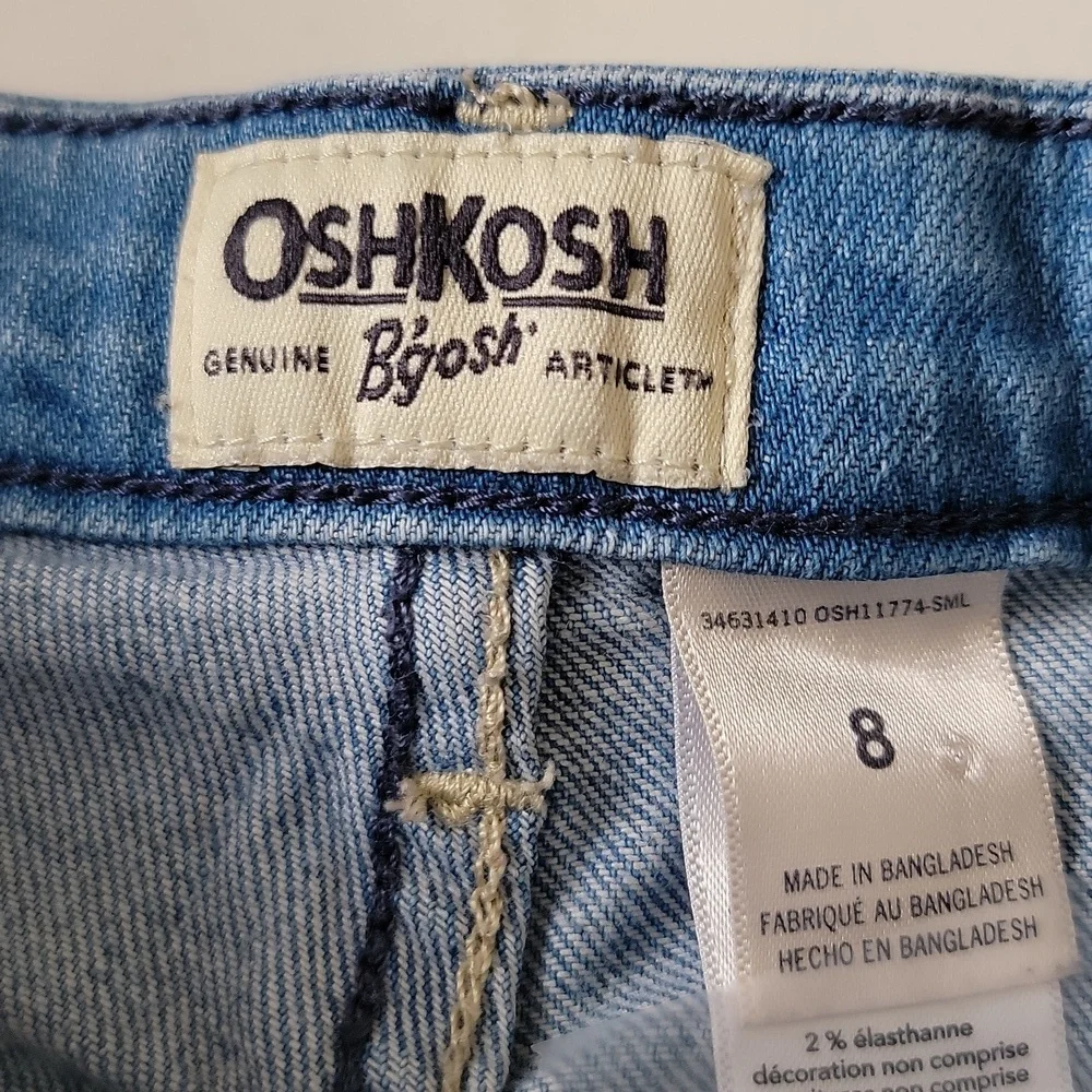 OshKosh Girls Denim Shorts Stretch Embroidered Cat& Heart Medium Wash Size 8